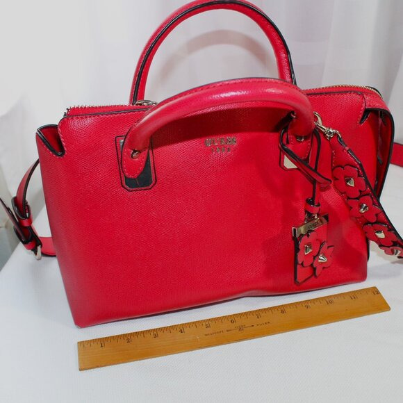 Guess "Liya" Red Faux Saffiano Satchel, Shoulder Bag, Crossbody - Picture 11 of 16
